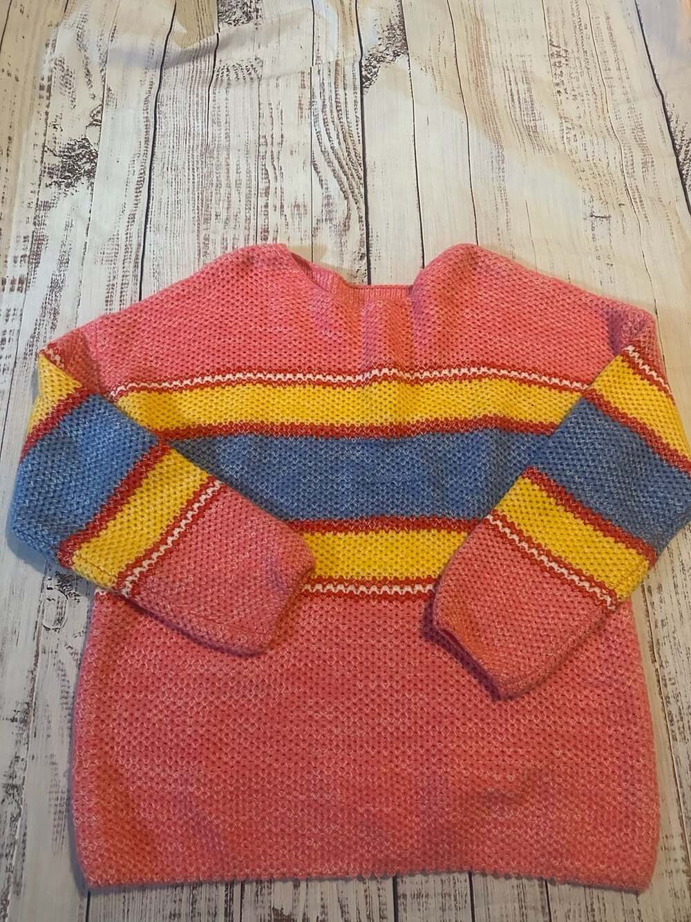 Pink Striped Oversized 100% Acrylic Knit Sweater Size 2X